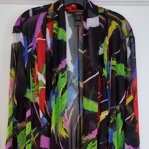 Ali Miles Sheer Black Colorful Abstract Cardigan  Sz XL